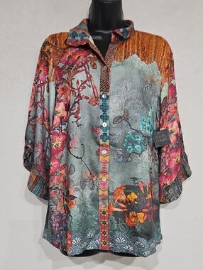 John Mark | NWT Women's Multicolor Floral Button-Up 3/4 Sleeves Blouse Sz S